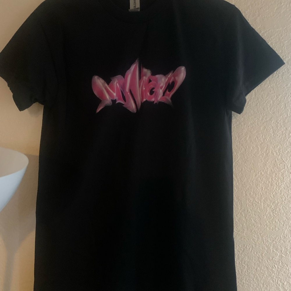 Black Graphic Tee with Pink Design